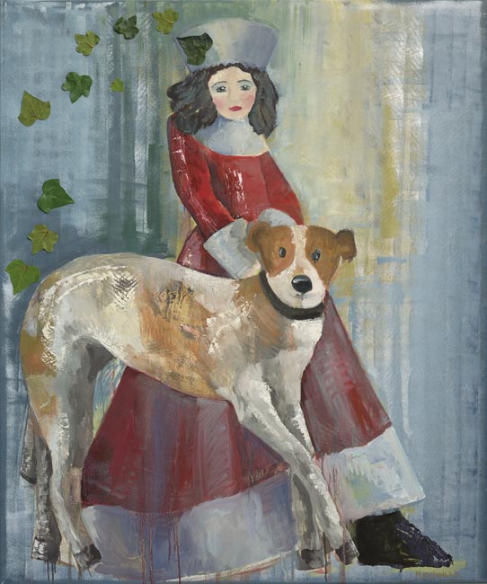 Κορίτσι με το σκύλο του, 120x100, Mεικτή τεχνική σε καμβά,2011